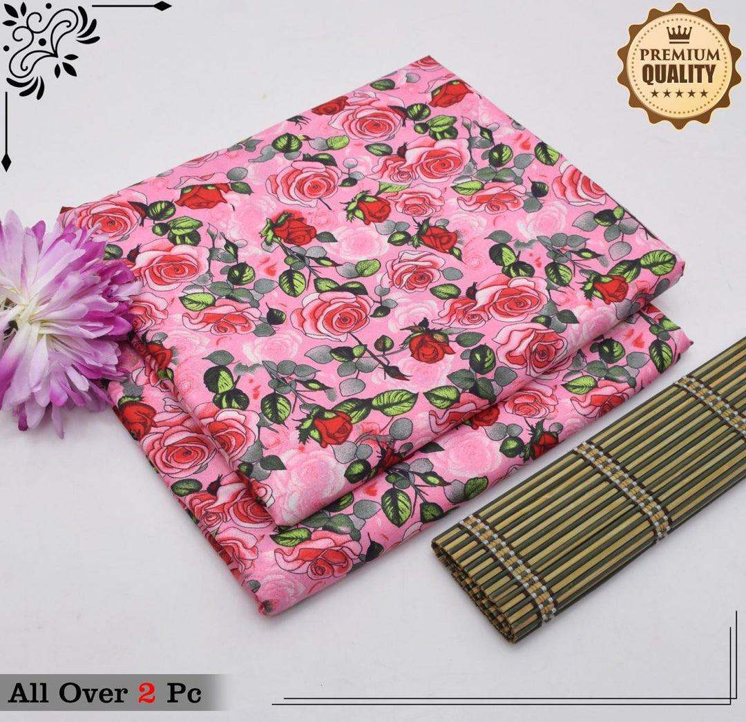 Micro Polo Cotton 2pcs Suit Pink Red Rose