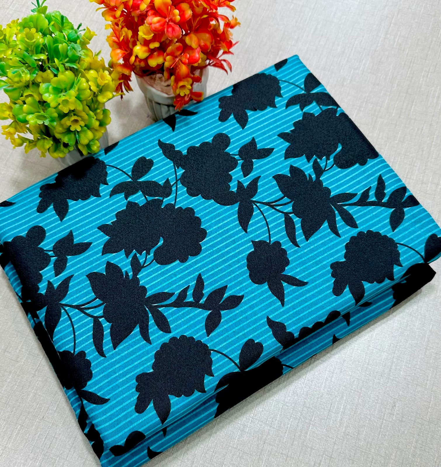 Summer Cotton All over 2pcs Premium Sky Blue Black Floral Full