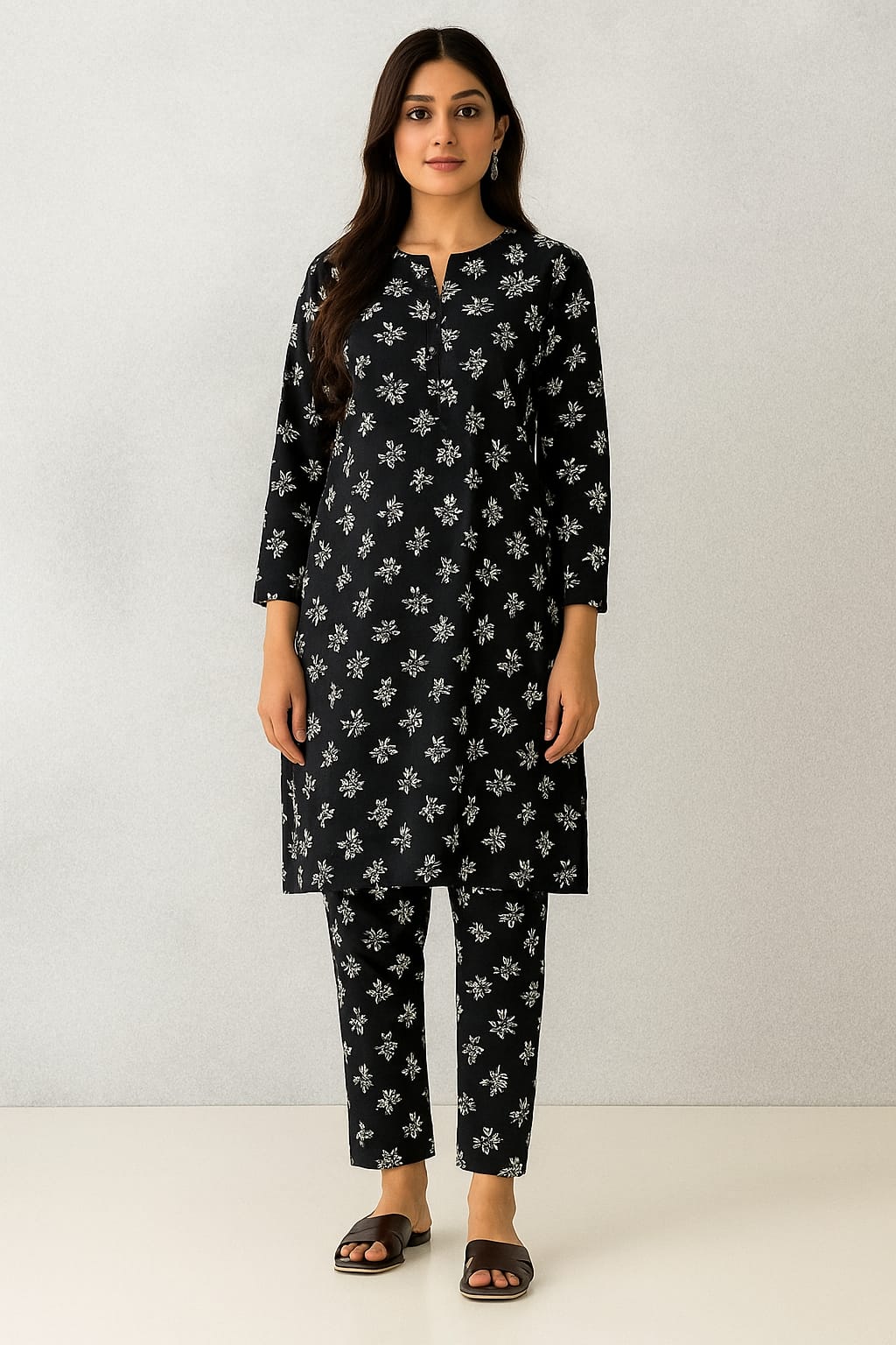 Micro Polo Cotton 2pcs Suit Noir Blossom