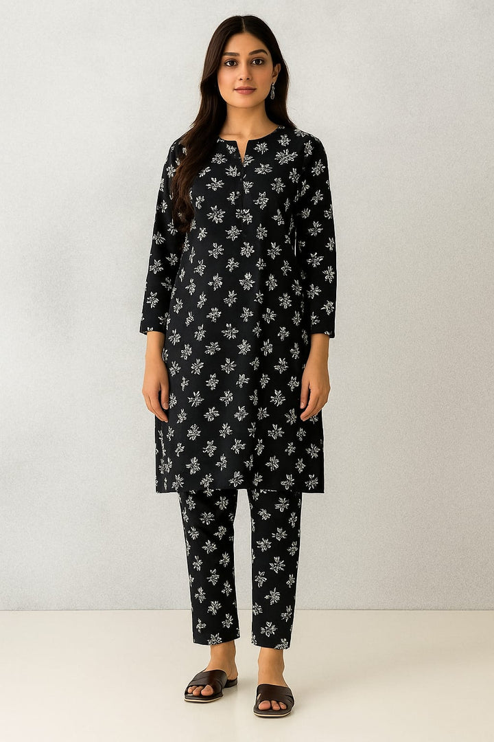 Micro Polo Cotton 2pcs Suit Noir Blossom