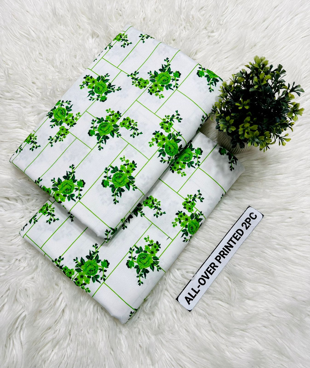 Summer Cotton All over 2pcs Premium PK White Green Floral bg