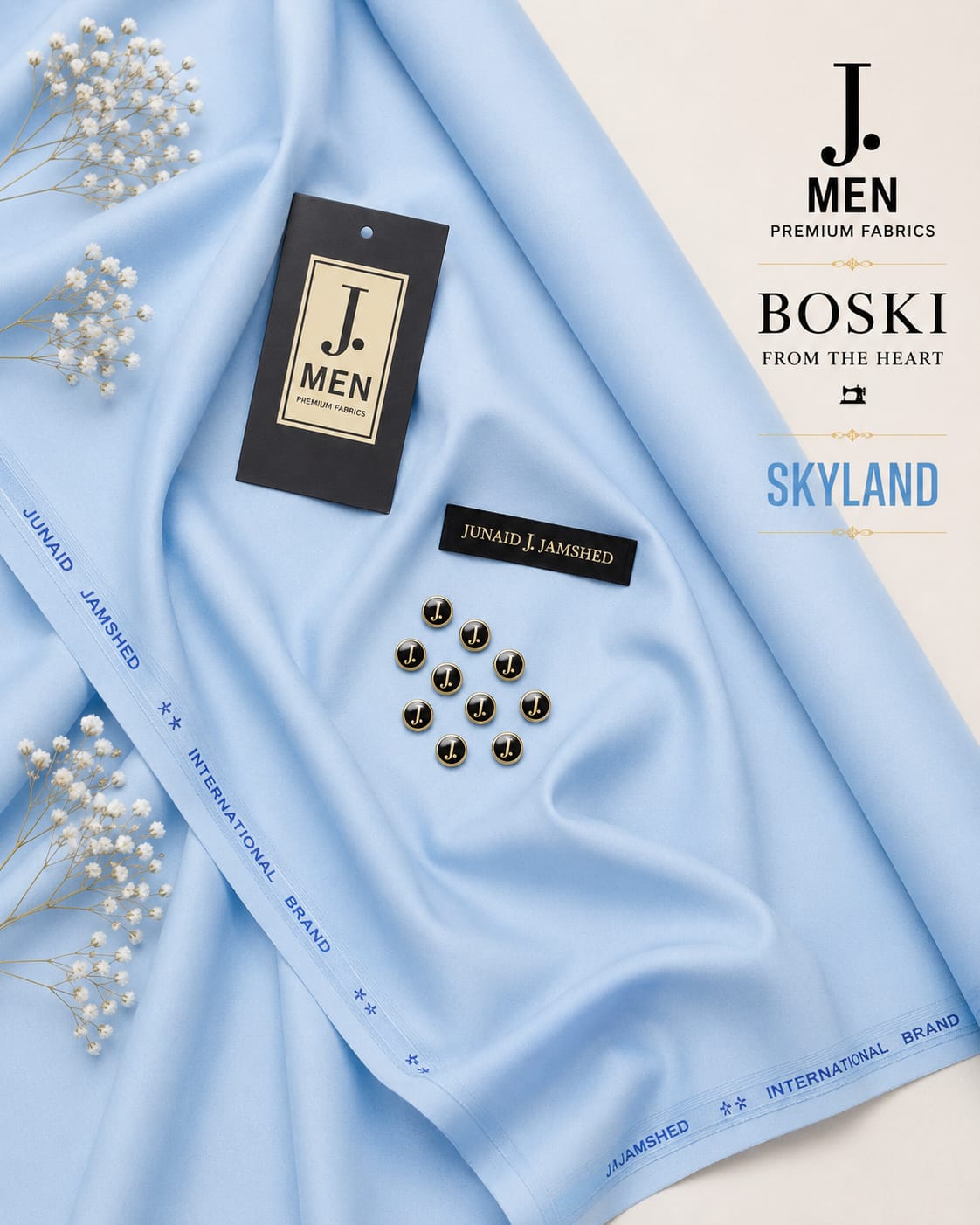 J. Junaid Jamshaid Online Premium Wash & Wear Boski Suiting For Men Sky Land