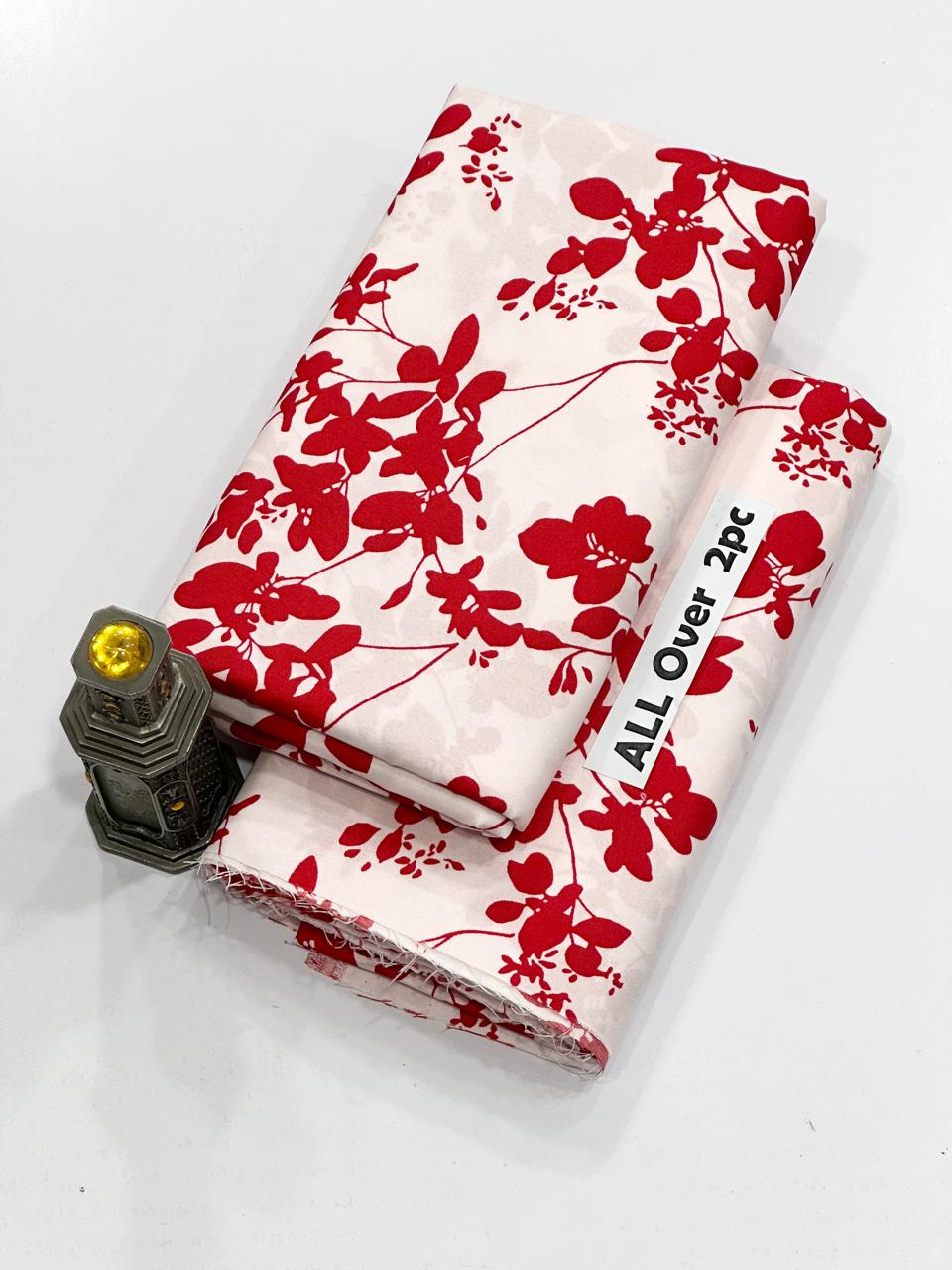 Summer Cotton All over 2pcs Premium Suit White Red Floral