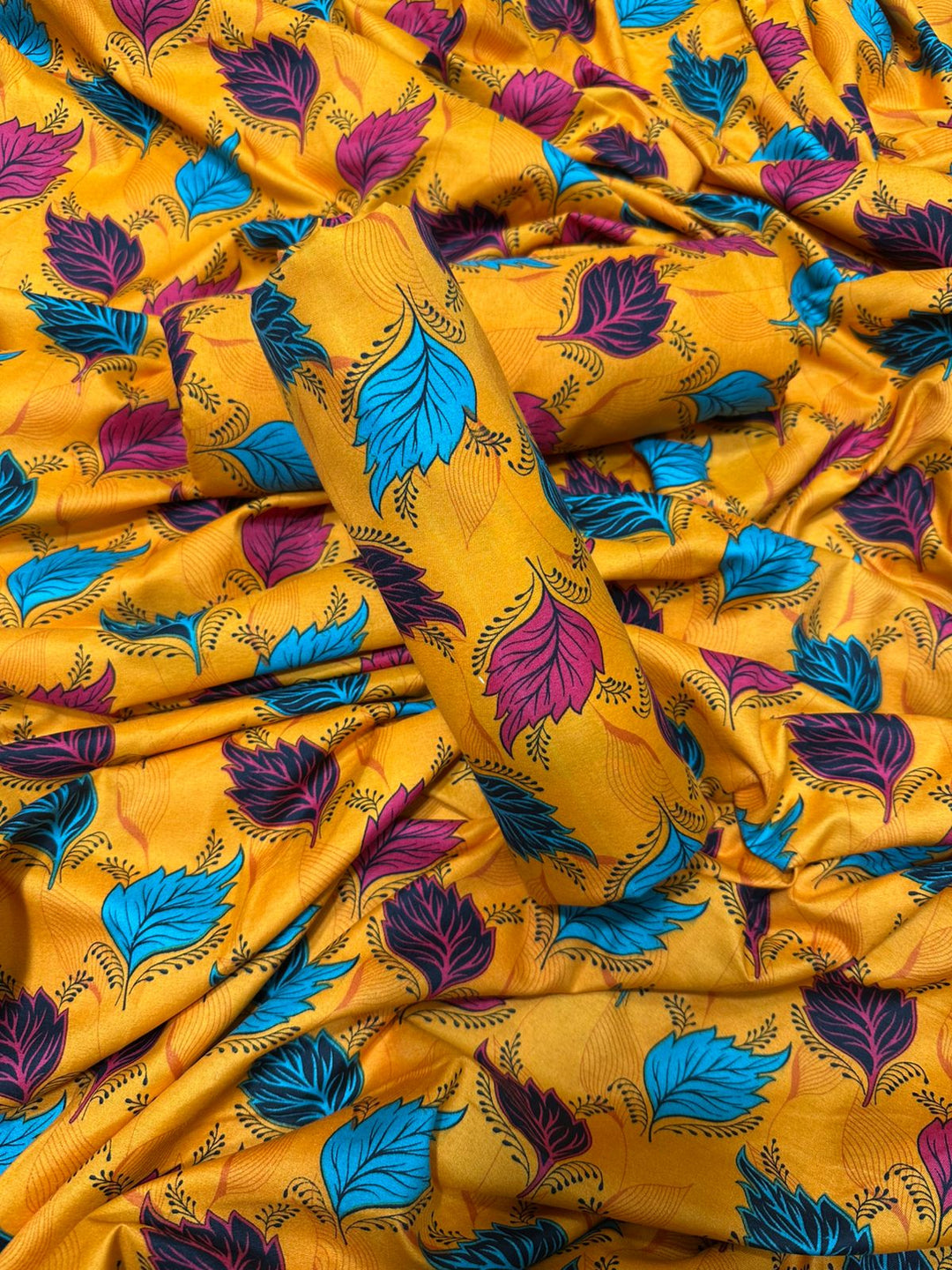 Micro Polo Cotton 2pcs Suit Yellow Multi Big leafs