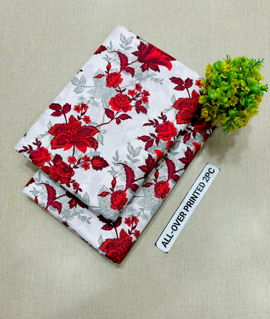 Summer Cotton All over 2pcs Premium Suit Red Rani