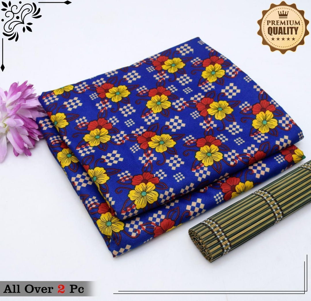 Micro Polo Cotton 2pcs Suit Blue Yellow Flowers