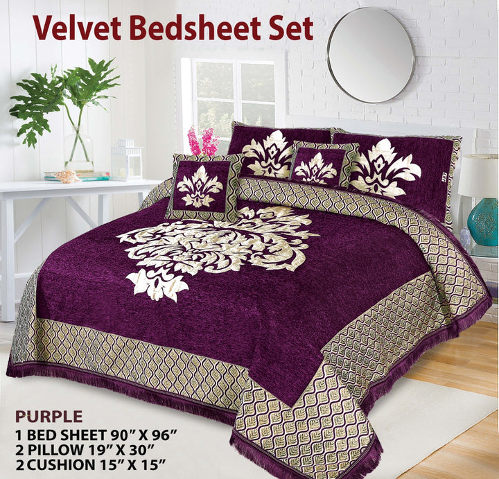 Luxury Velvet Jacquard 5Pcs Bedsheet Set