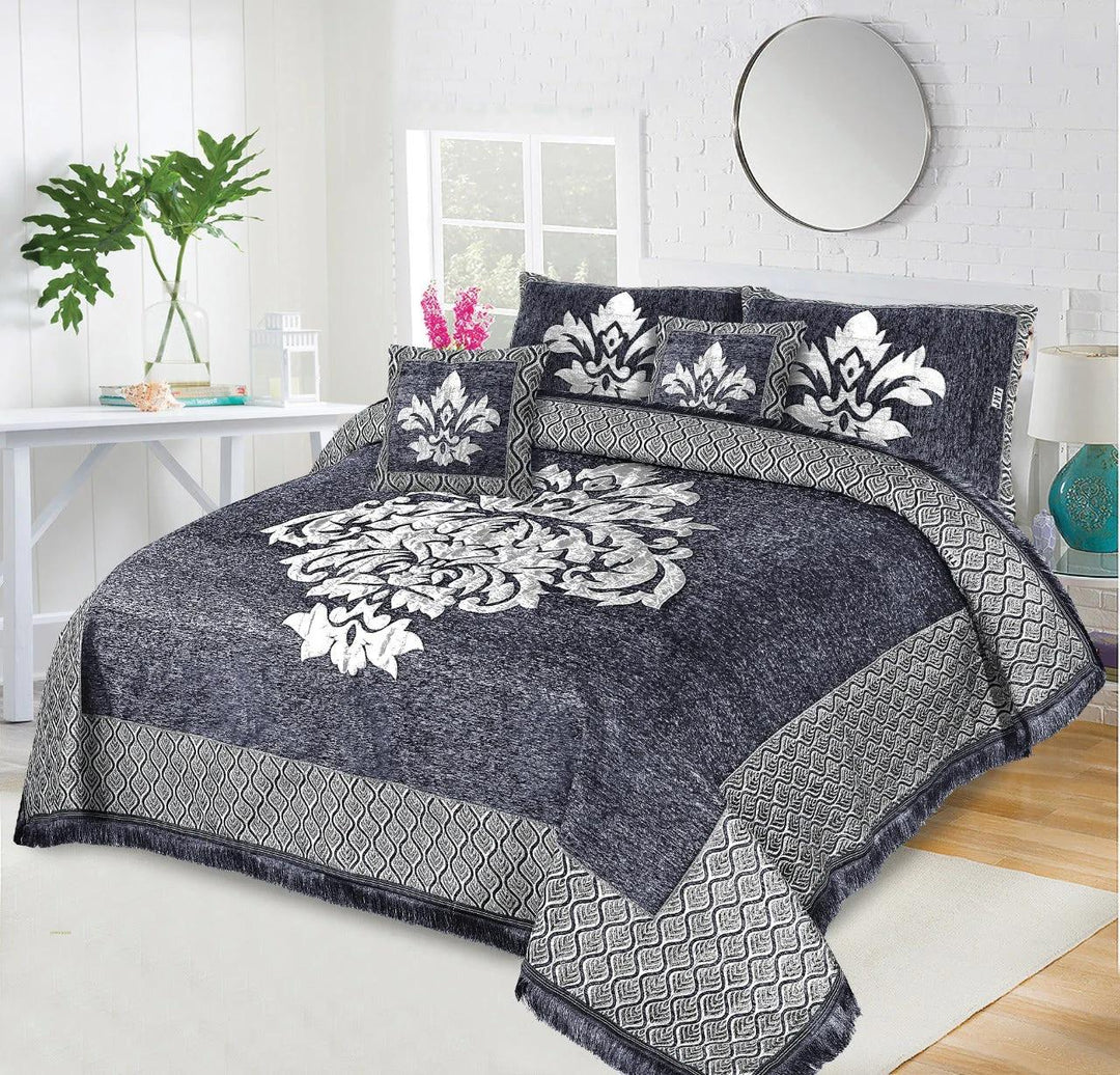 Luxury Velvet Jacquard 5Pcs Bedsheet Set
