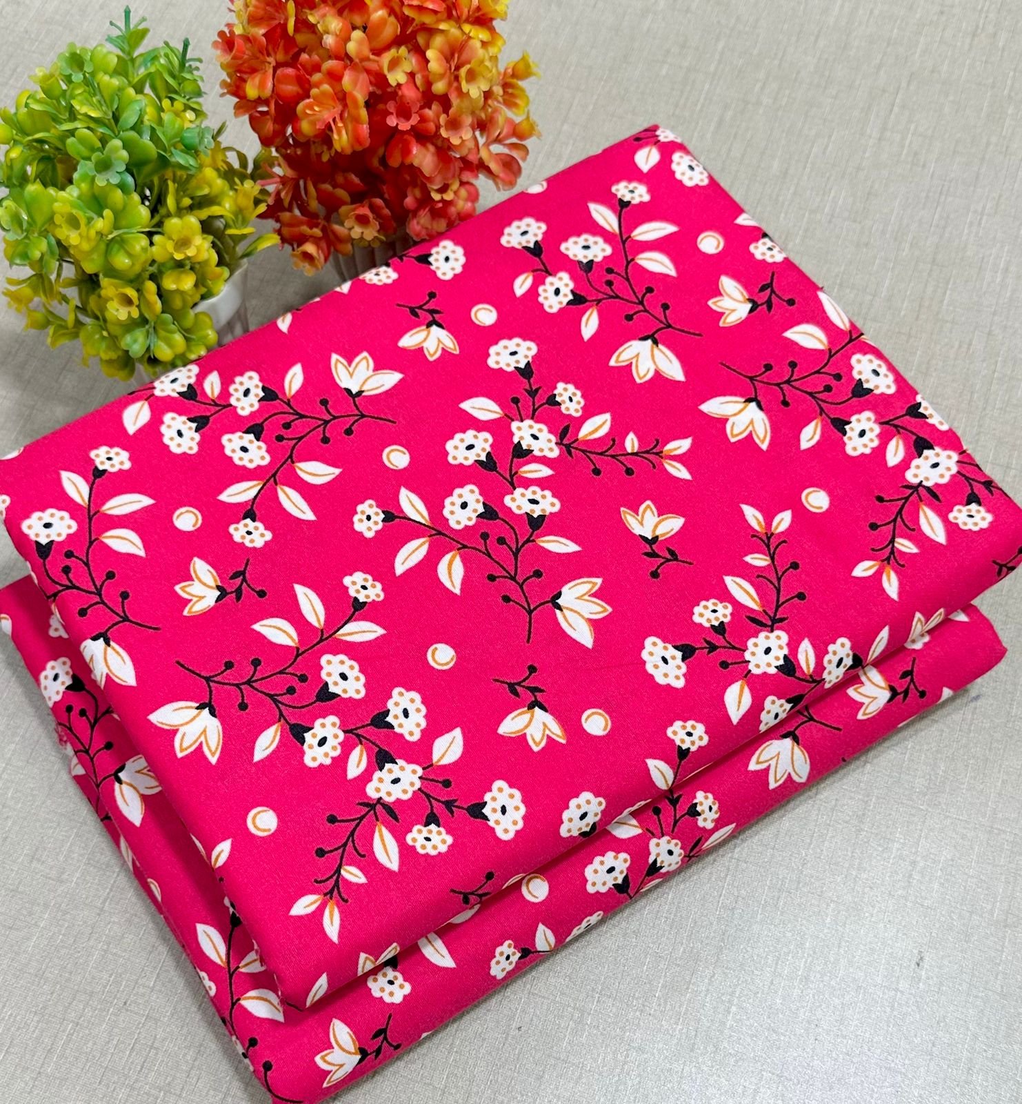 Summer Cotton All over 2pcs Premium Suit Pink White sm floral