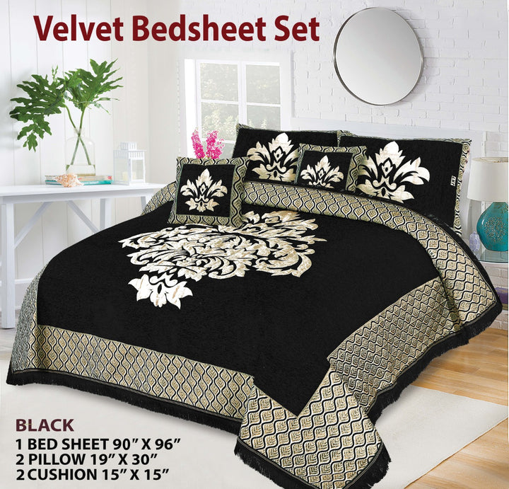 Luxury Velvet Jacquard 5Pcs Bedsheet Set