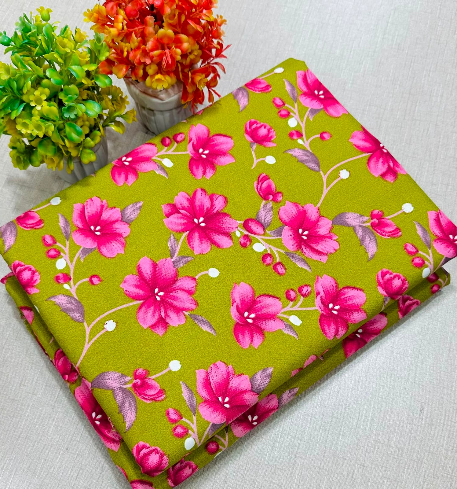 Summer Cotton All over 2pcs Premium Suit Green Pink Flowers NW