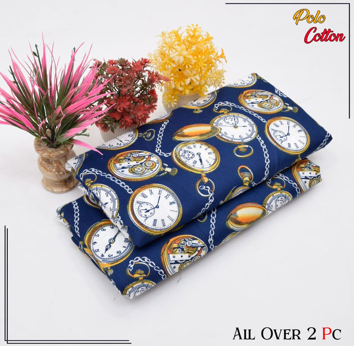 Micro Polo Cotton 2pcs Suit Clock Blue