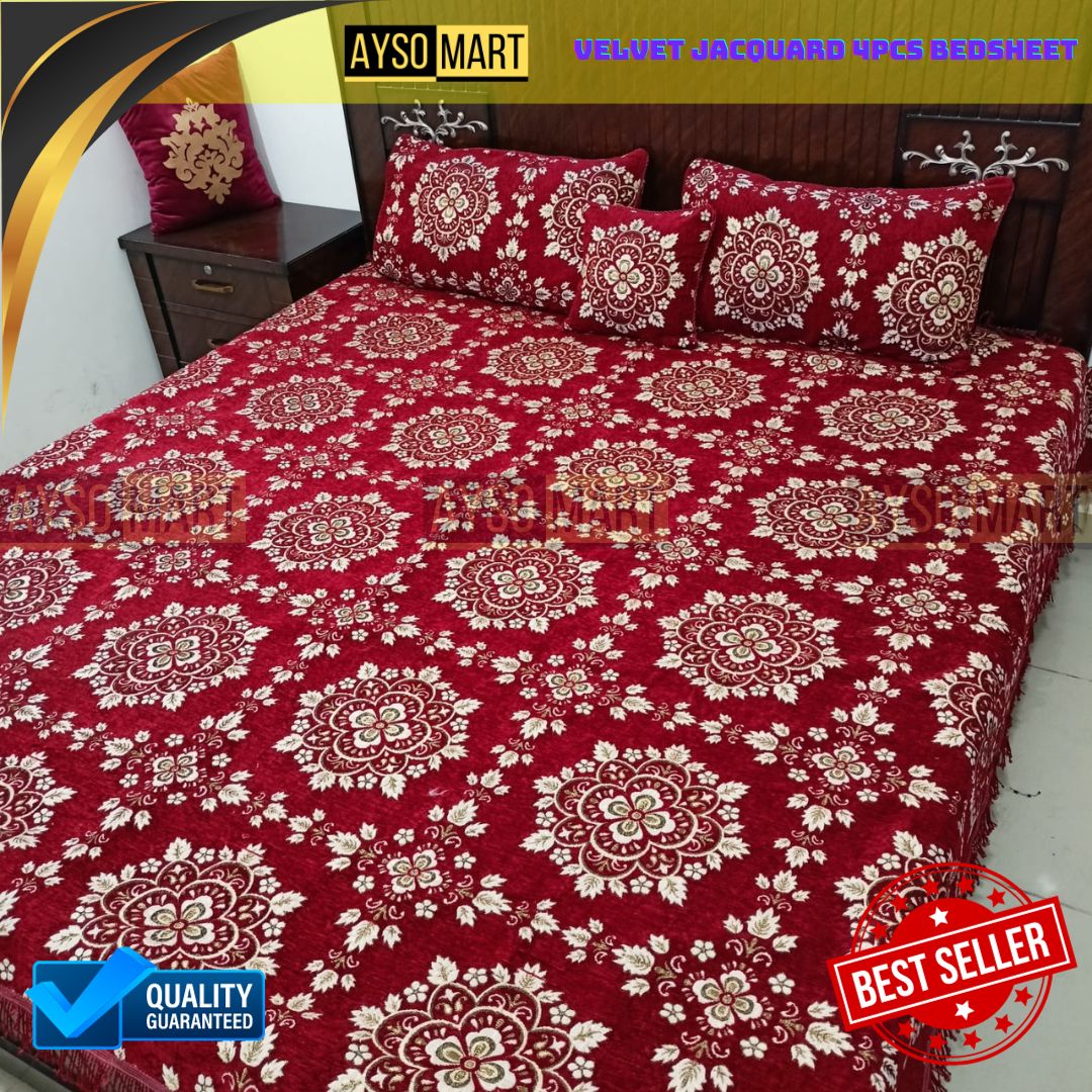 Velvet Jacquard 4pcs King Size Bedsheet Set Diamond