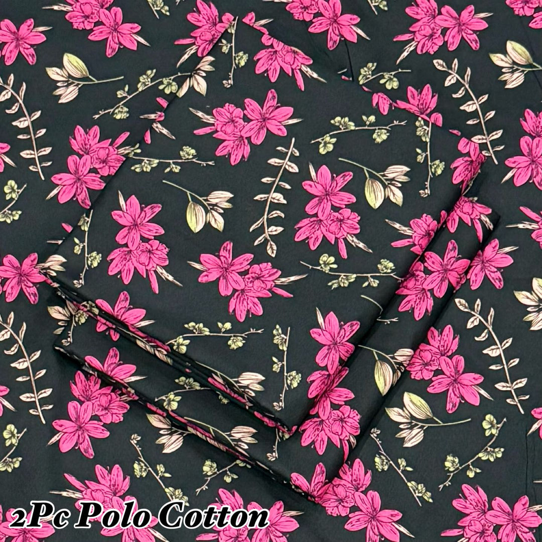 Micro Polo Cotton 2pcs Suit Black pink floralz