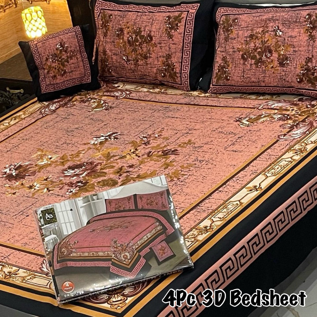 4Pcs 3D Panel Bedsheet Luxury King Size Bedsheets AYPN-00138