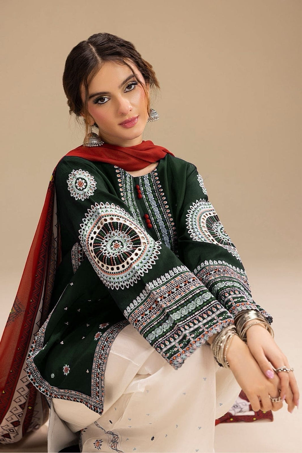 Jazmin Dhanak Embroidered 3Pcs Luxury Collection Green