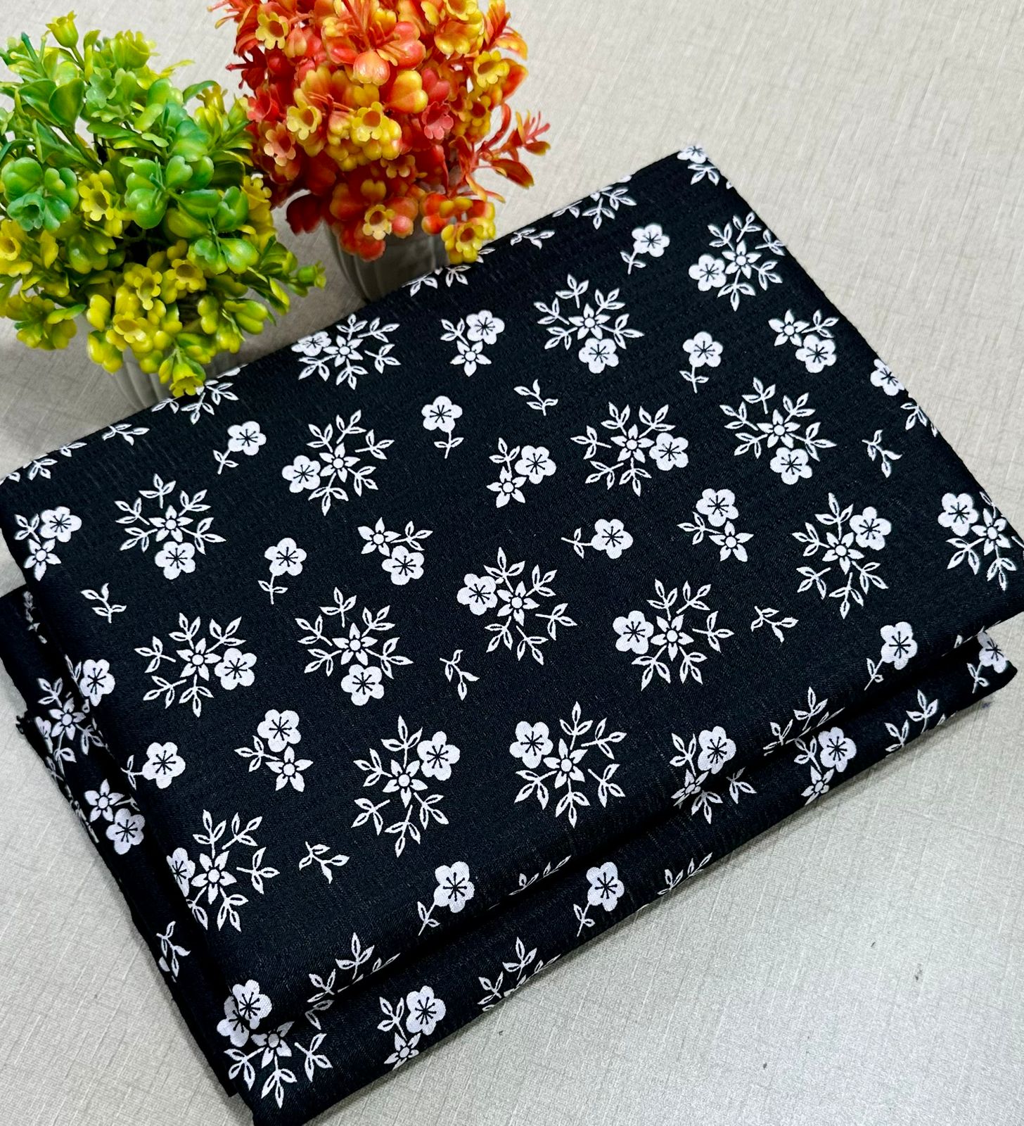 Summer Cotton All over 2pcs Premium Suit Black White SM Floral