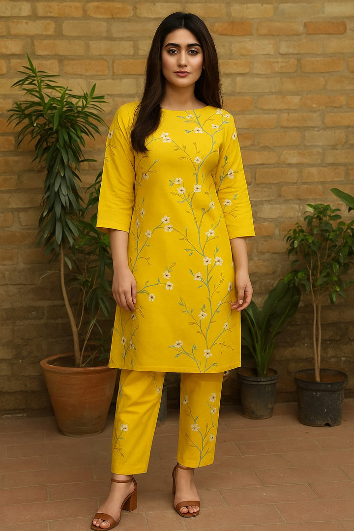 Micro Polo Cotton 2pcs Suit Yellow White FLR