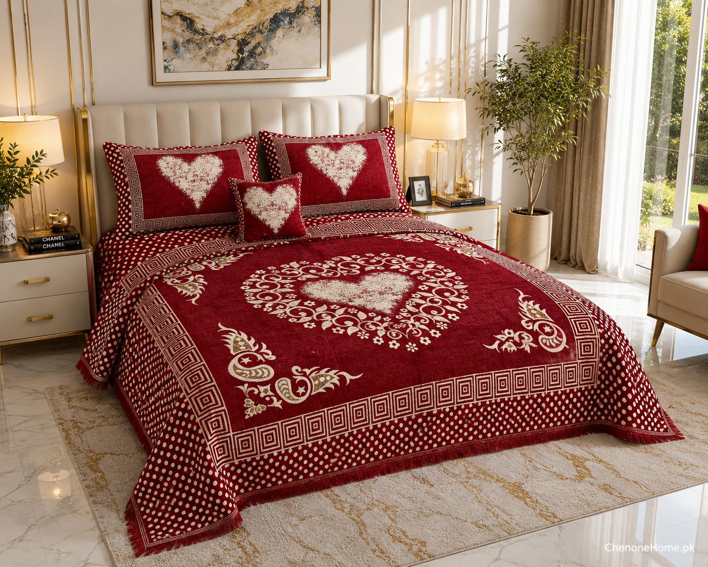 Sweetheart Luxury 4pcs Velvet Jacquard Bedsheet Set Red