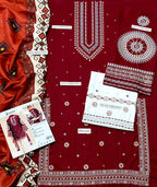 Jazmin Dhanak Embroidered 3Pcs Luxury Collection Red
