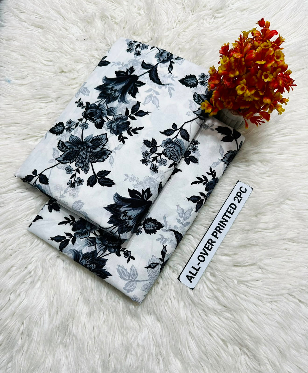 Summer Cotton All over 2pcs Premium Suit Silver Petals