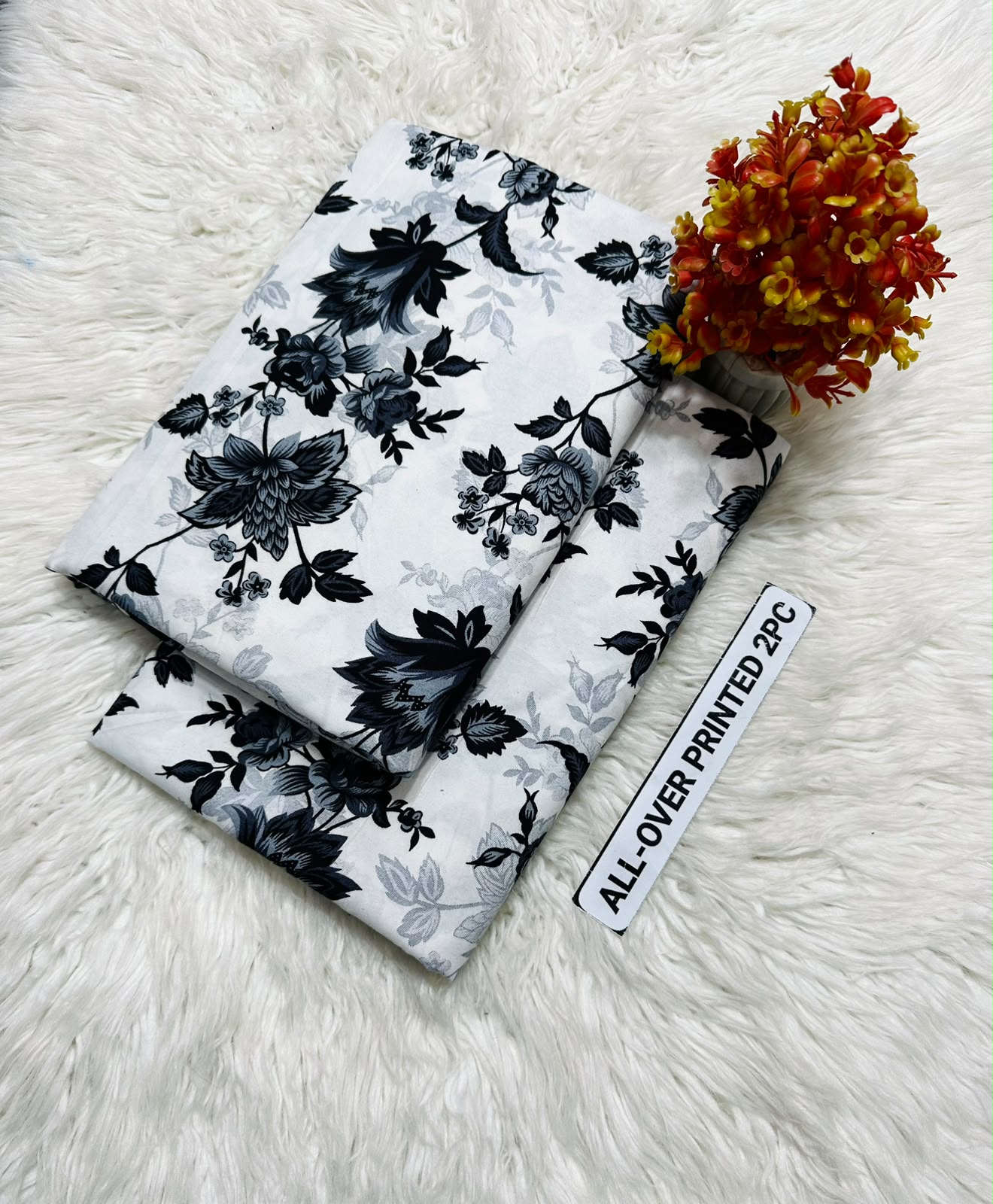 Summer Cotton All over 2pcs Premium Suit Silver Petals