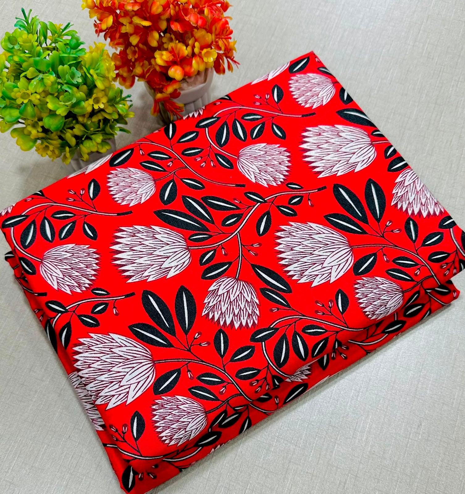 Summer Cotton All over 2pcs Premium Red White bg floral NW