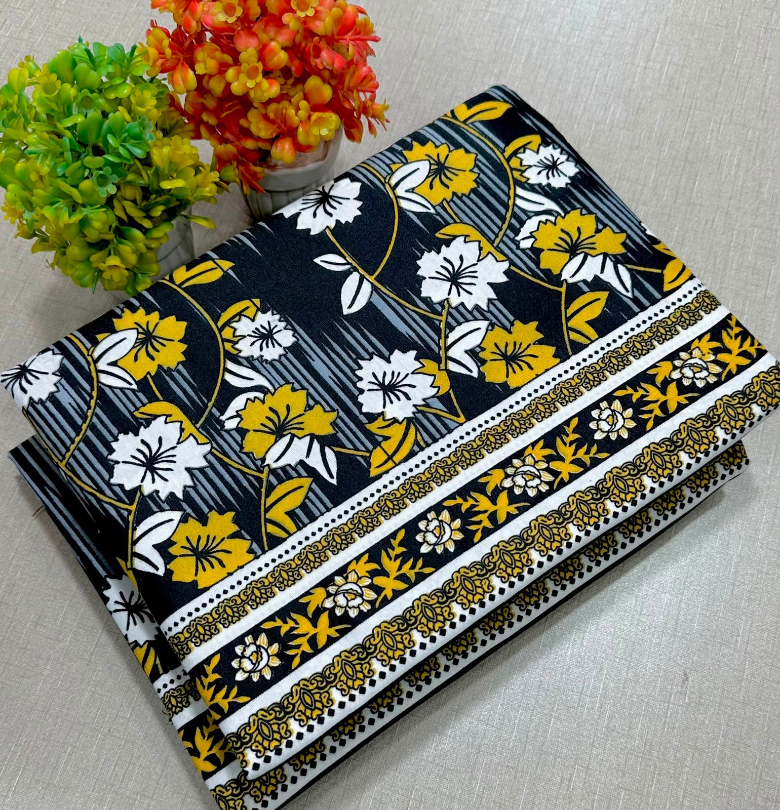 Summer Cotton All over 2pcs Premium Black floral white NW