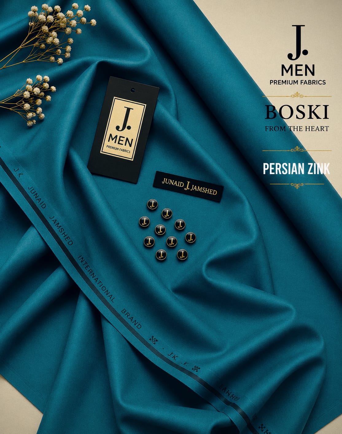 J. Junaid Jamshaid Online Premium Wash & Wear Boski Suiting For Men Persian Zink