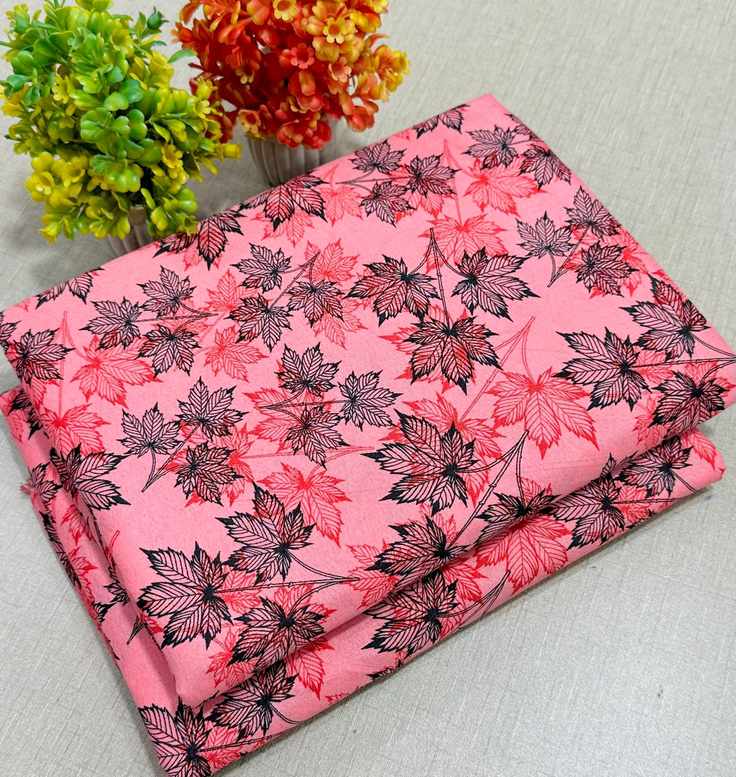 Summer Cotton All over 2pcs Premium Suit Pink Tran Black Floral