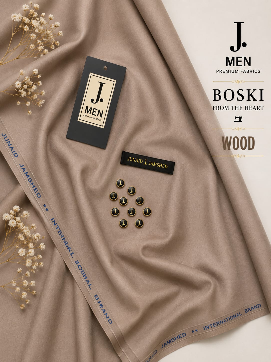 J. Junaid Jamshaid Online Premium Wash & Wear Boski Suiting For Men Wood