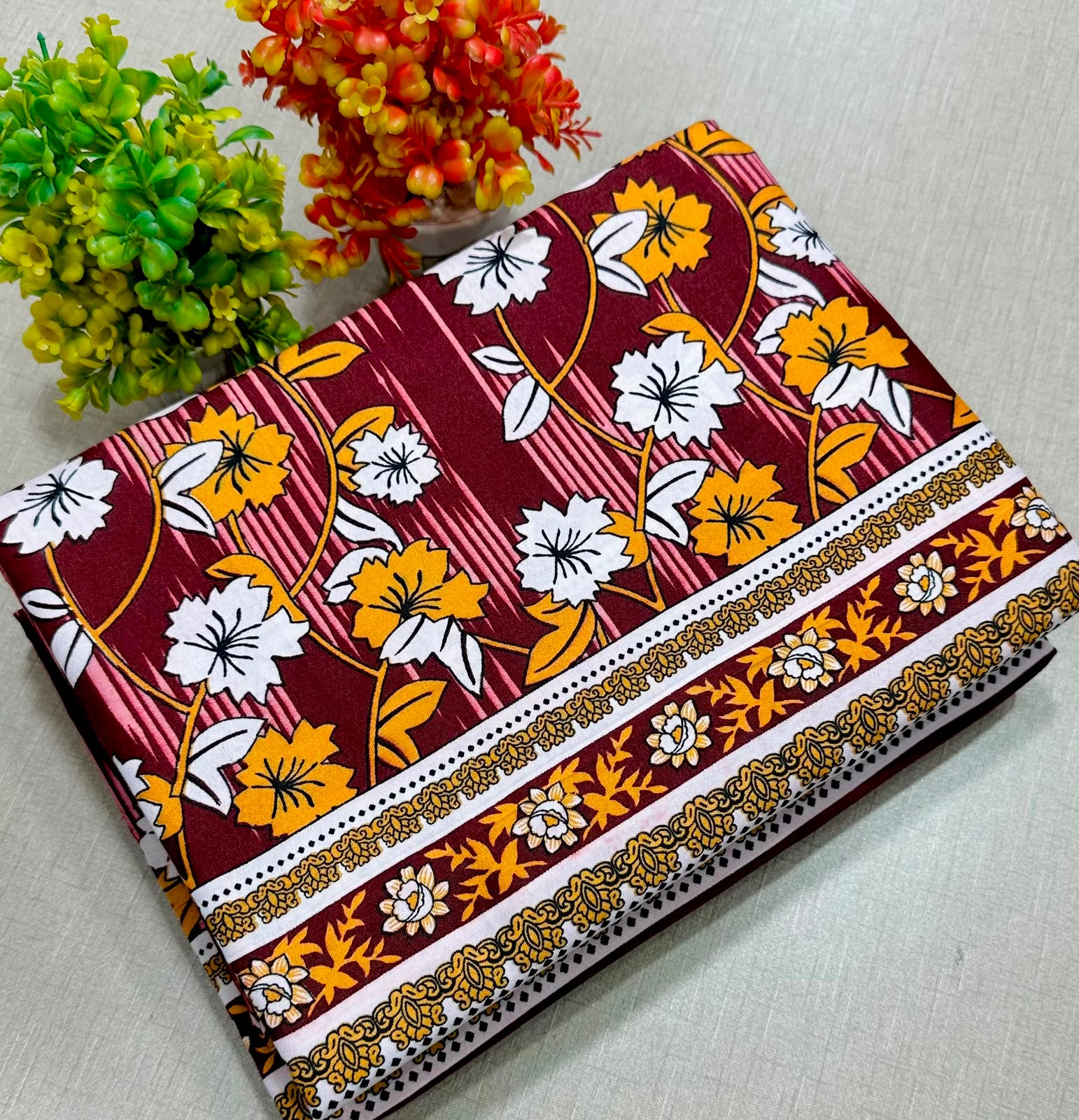 Summer Cotton All over 2pcs Premium Meroon floral white NW
