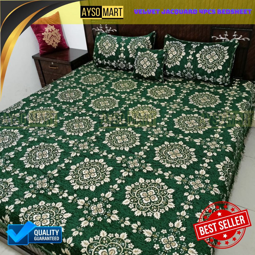 Velvet Jacquard 4pcs King Size Bedsheet Set Diamond