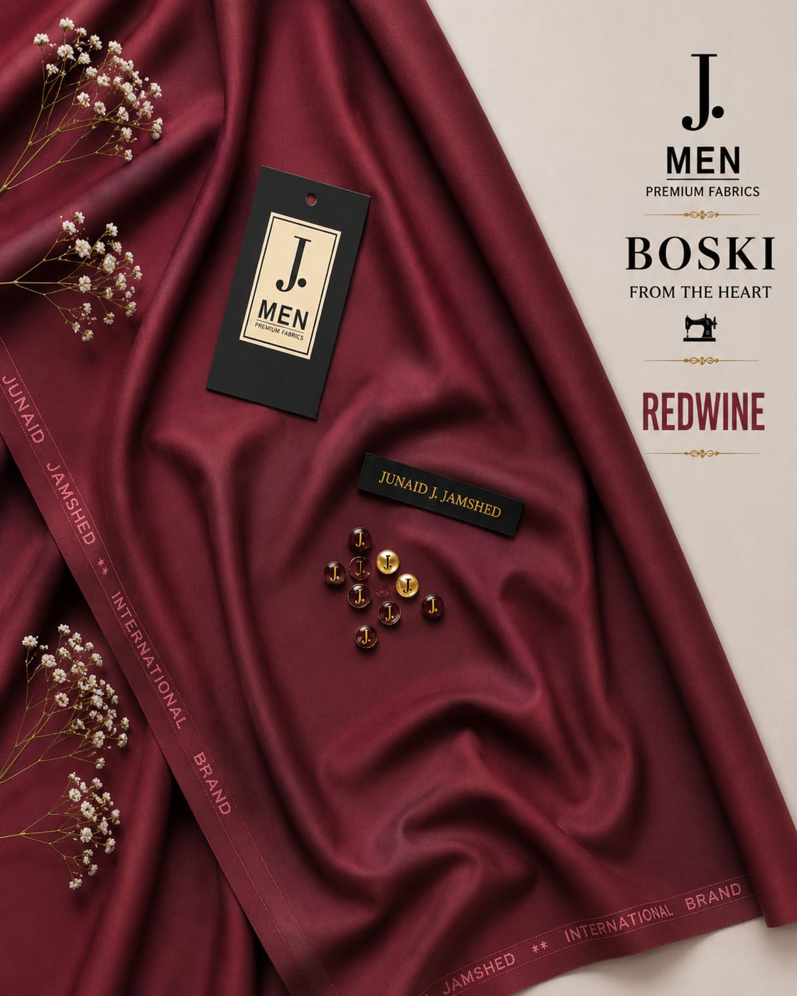 J. Junaid Jamshaid Online Premium Wash & Wear Boski Suiting For Men RedWine