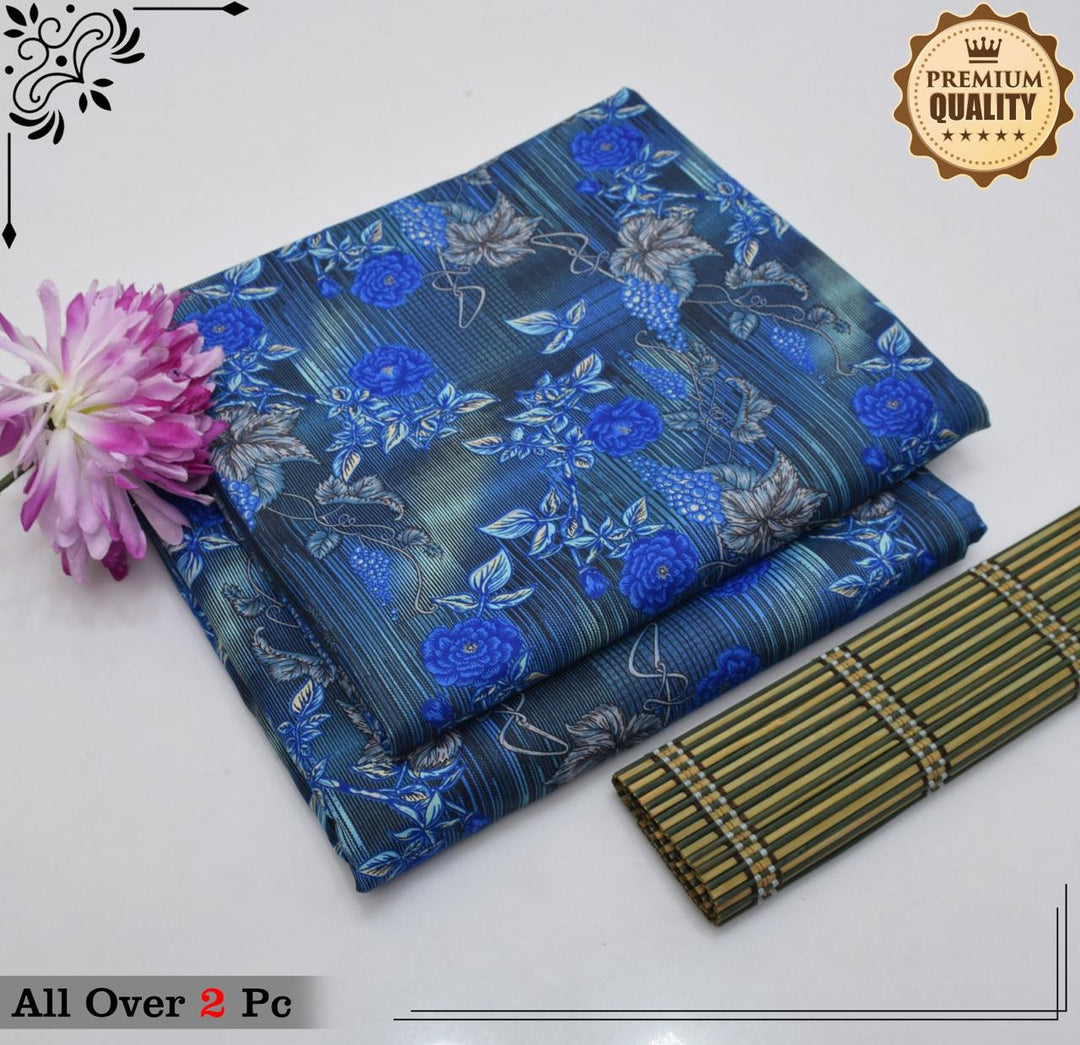 Micro Polo Cotton 2pcs Suit Blue Floral Tulips