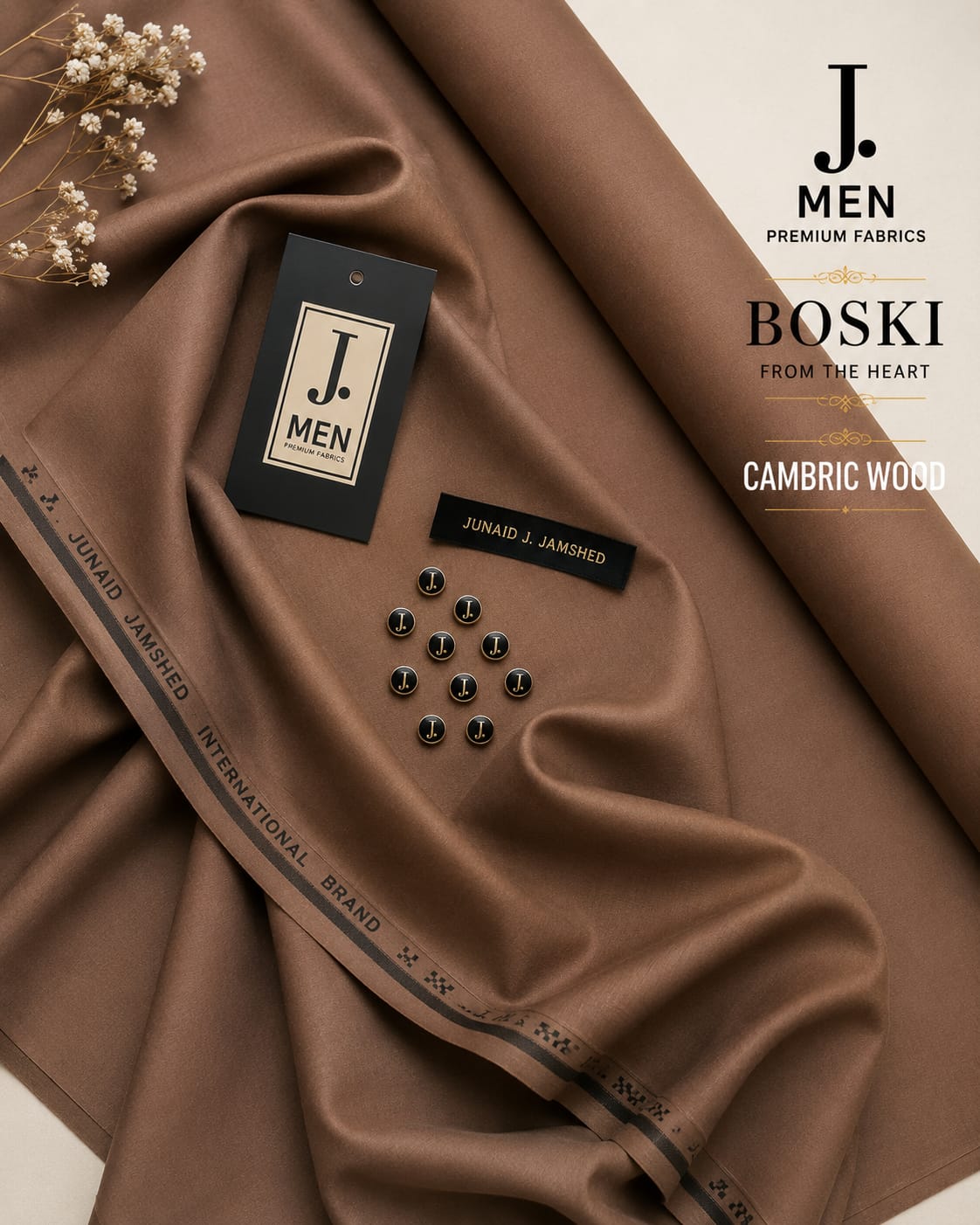 J. Junaid Jamshaid Online Premium Wash & Wear Boski Suiting For Men Cambric Wood