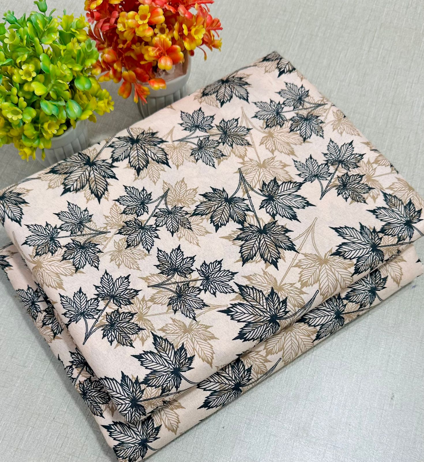 Summer Cotton All over 2pcs Premium Suit Cream Tran Black Floral