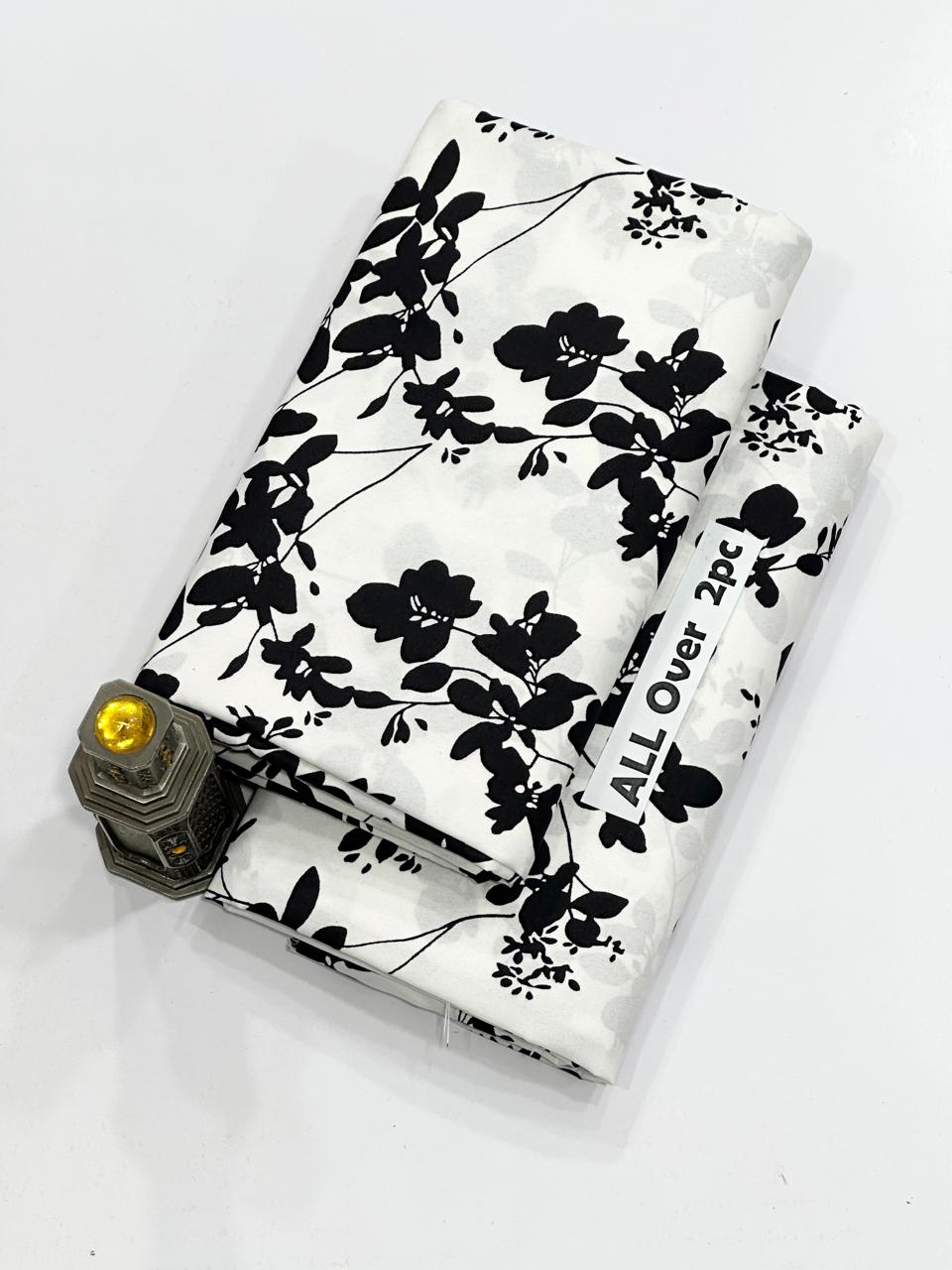 Summer Cotton All over 2pcs Premium Suit White Black Floral