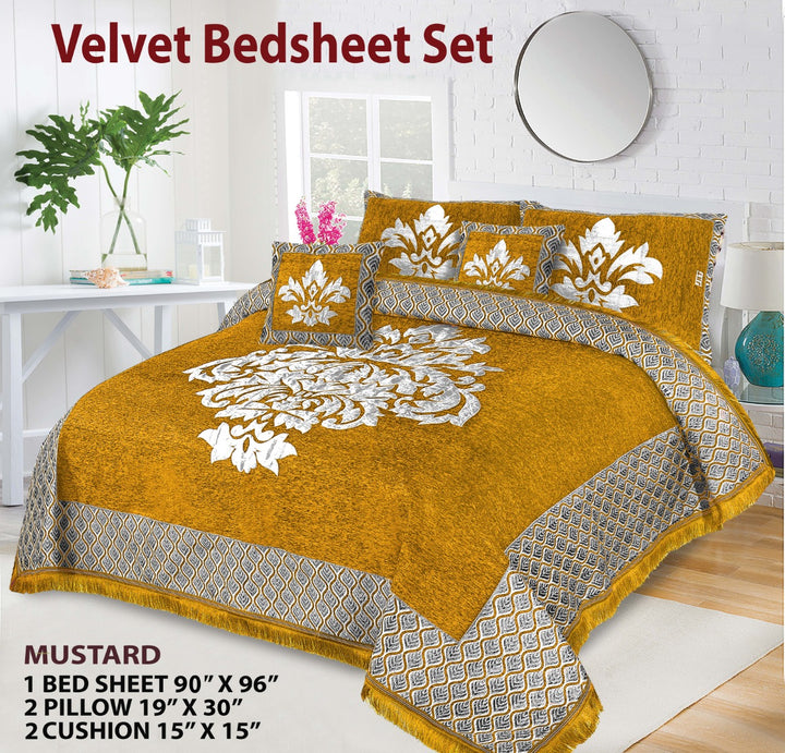 Luxury Velvet Jacquard 5Pcs Bedsheet Set