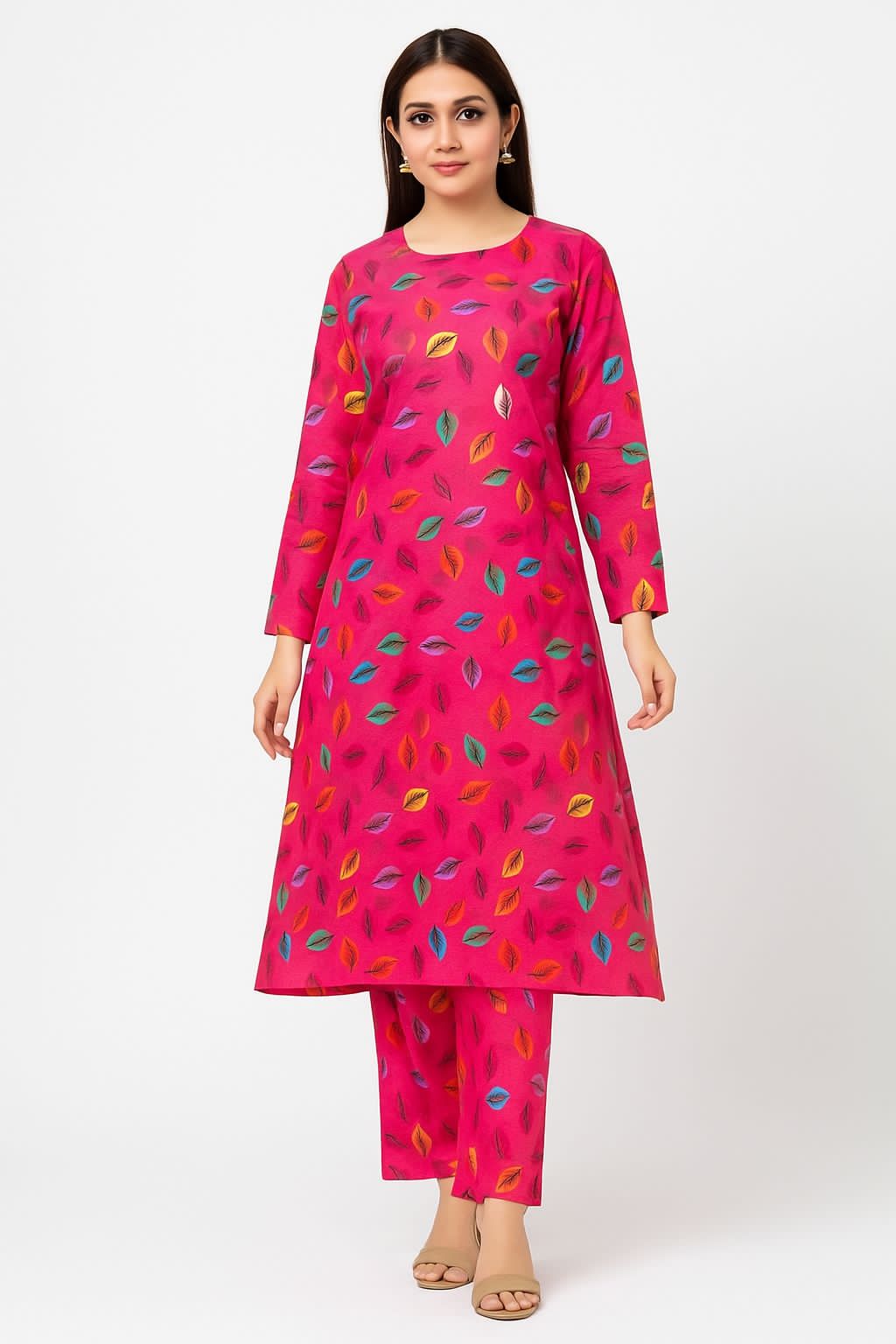 Micro Polo Cotton 2pcs Suit Pink Multi Leafs