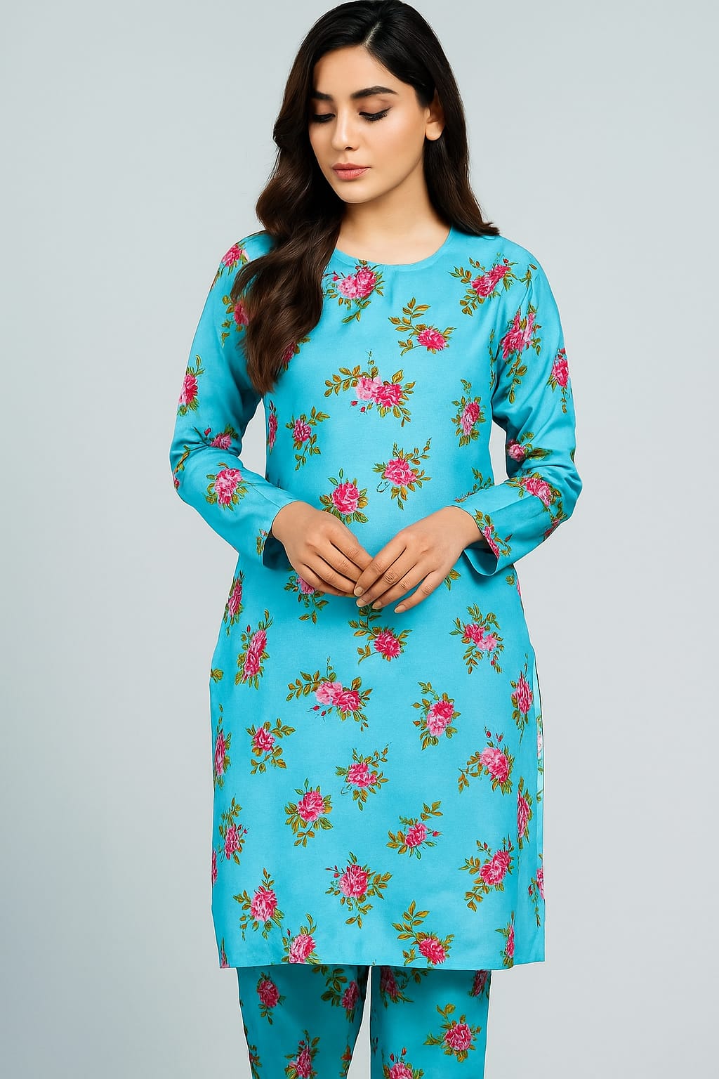 Micro Polo Cotton 2pcs Suit Sky Pink Floral