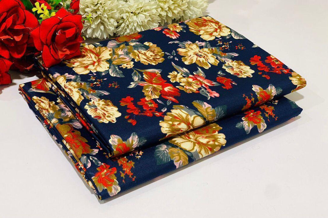 Micro Polo Cotton 2pcs Suit Navy Blue Floral