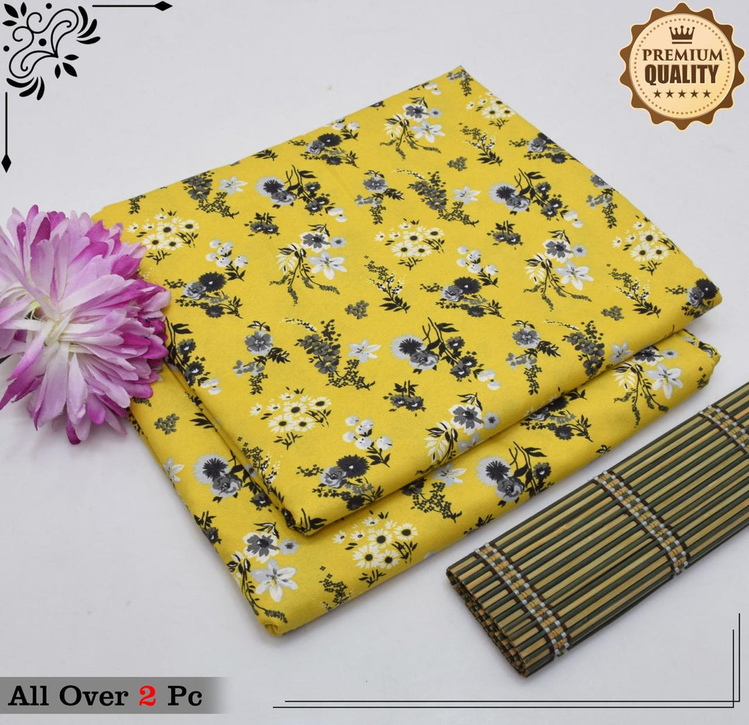 Micro Polo Cotton 2pcs Suit Yellow Black & White Floral