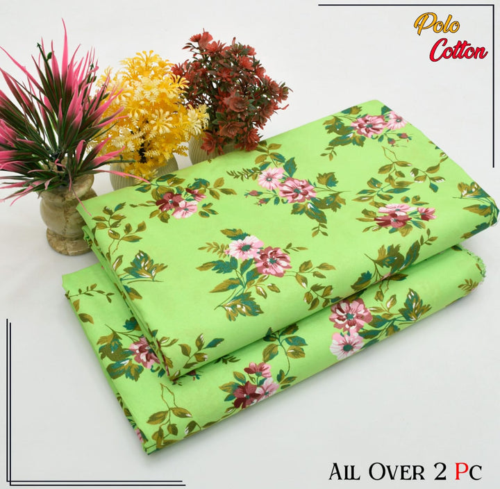 Micro Polo Cotton 2pcs Suit Green Pink Floral