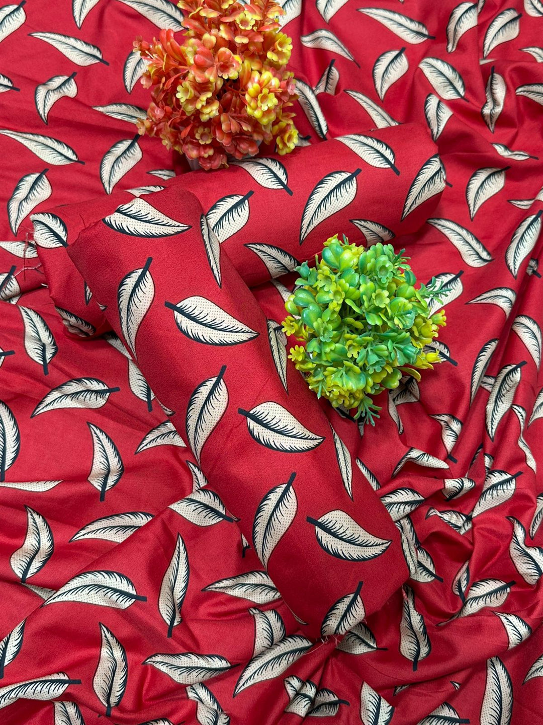 Micro Polo Cotton 2pcs Suit Red White leafs