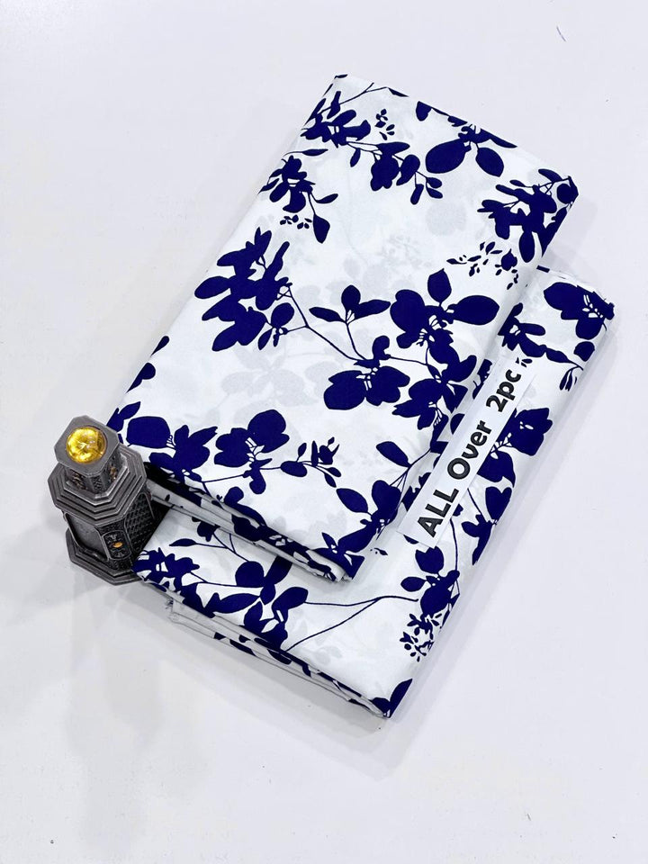 Micro Polo Cotton 2pcs Suit White Blue Floral