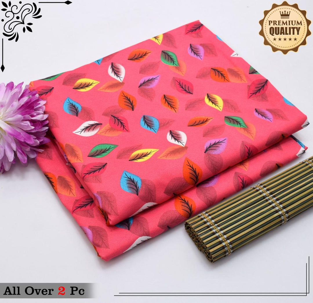 Micro Polo Cotton 2pcs Suit Pink Multi Leafs