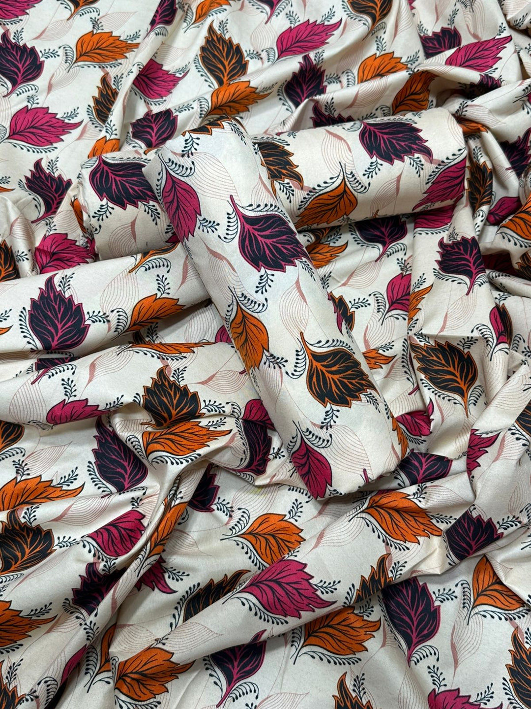 Micro Polo Cotton 2pcs Suit White Multi Big leafs