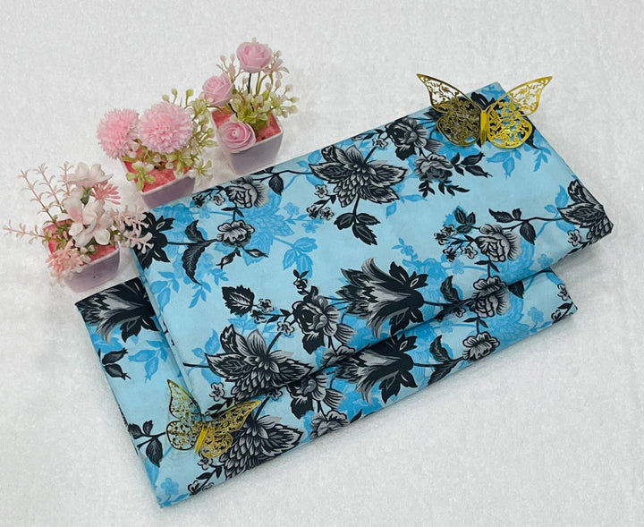 Micro Polo Cotton 2pcs Suit Sky Blue black Big Rose