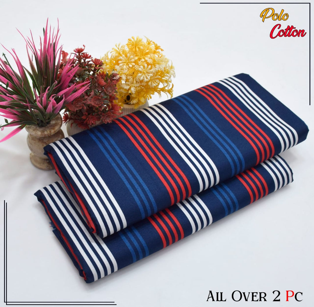 Micro Polo Cotton 2pcs Suit Blue Multi Line